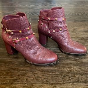 Valentino Rockstud Accents Leather Moto Boots